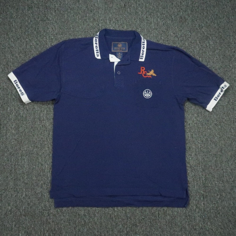 Beretta Shirt Mens Medium Blue Shooting Ringer Short Sleeve Polo‎ Lightweight